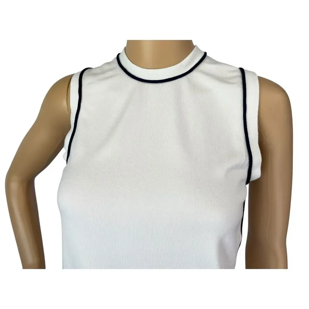 Zara Contrast Trim Sweater Tank Top White Black Knit Size S